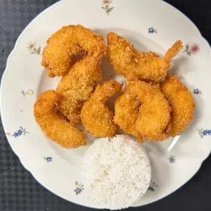 61. Crispy garnalen met rijst